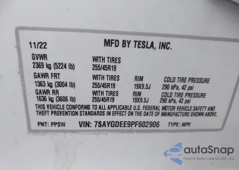 2023 Tesla Model Y Awd/Long Range Dual Motor All-Wheel Drive from USA, damaged, VIN 7SAYGDEE9PF602906